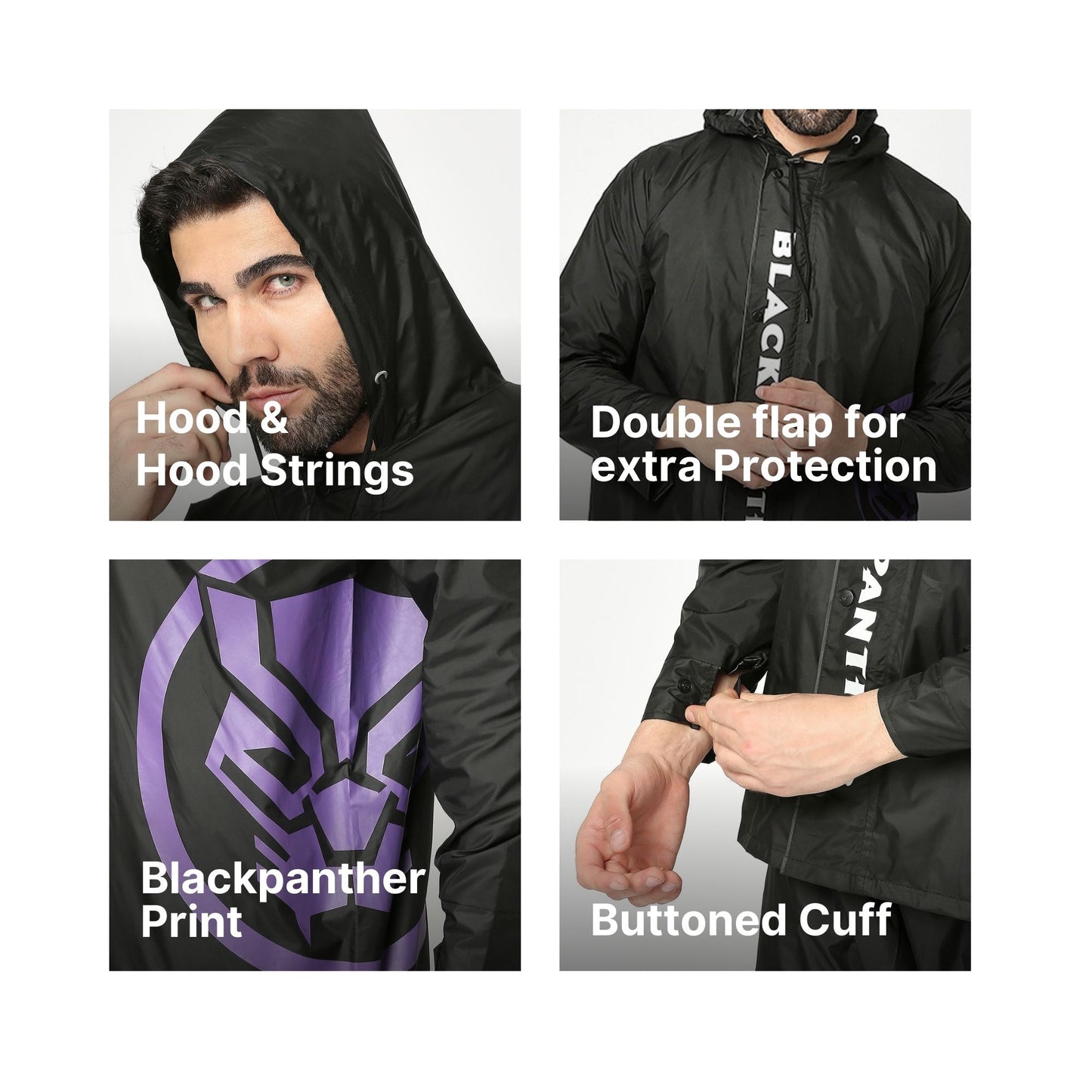 Black Panther Reversible Raincoat Suit with Free-leak proof pouch
