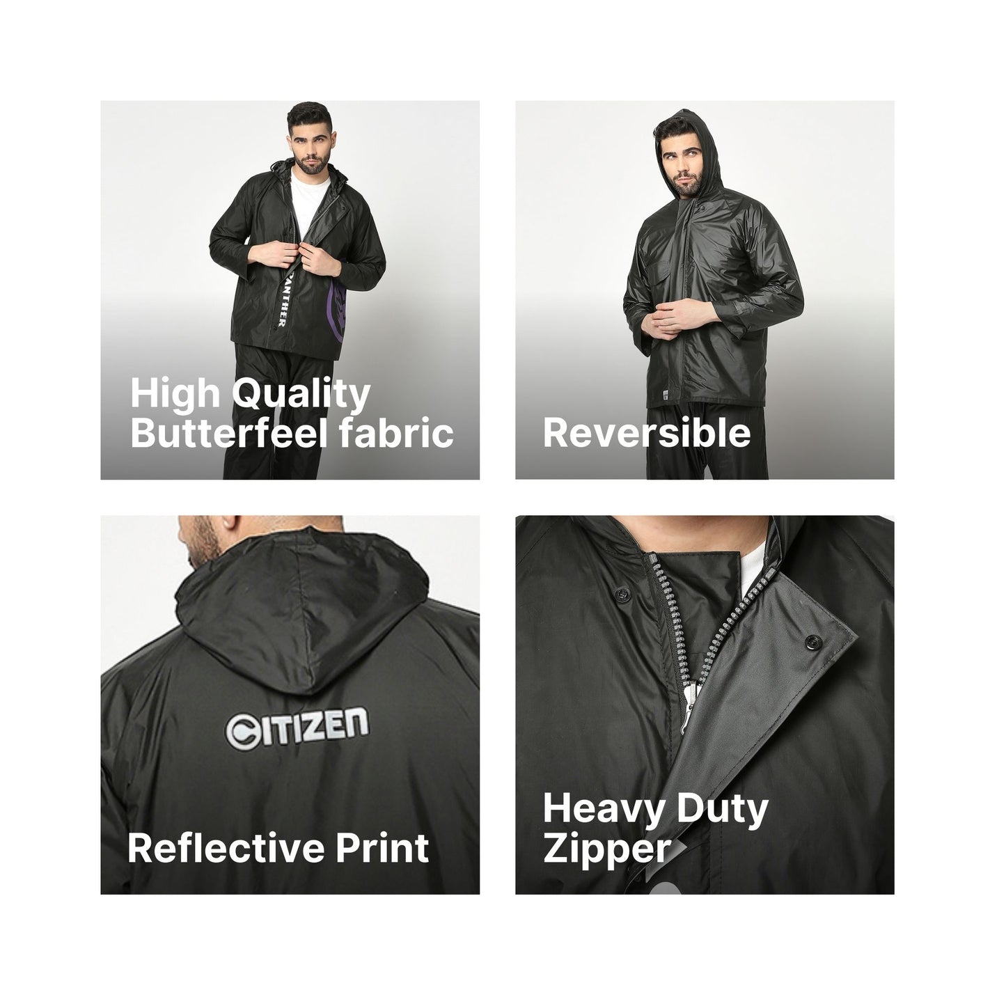 Black Panther Reversible Raincoat Suit with Free-leak proof pouch