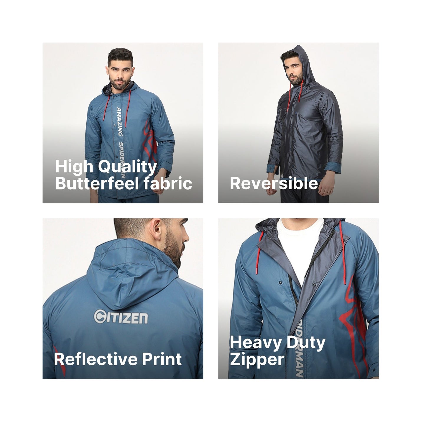 Sleek Reversible SpiderRaincoat Suit with Free-leak proof pouch