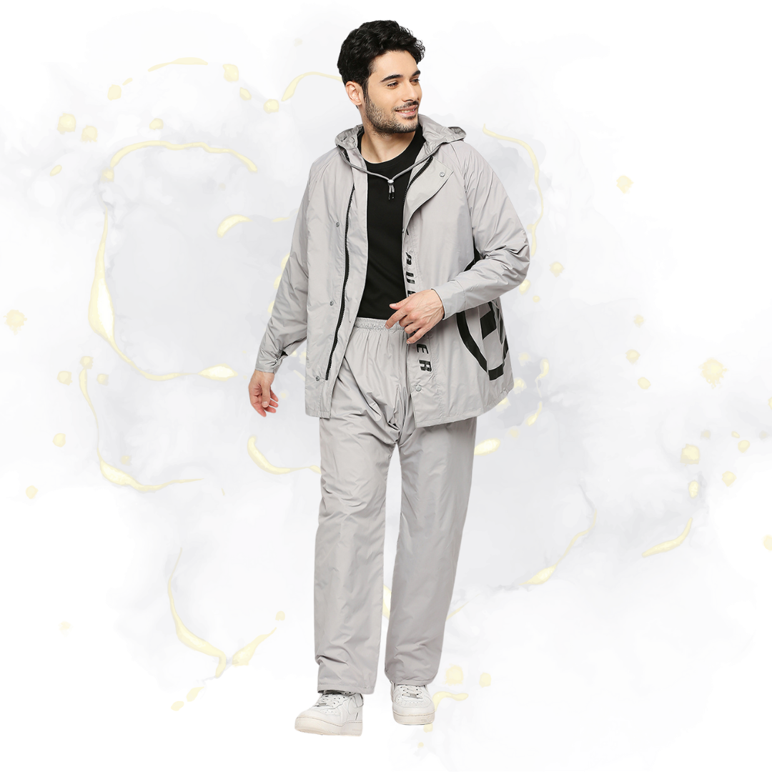 Smoky Gray Reversible Raincoat Suit with Free-leak proof pouch