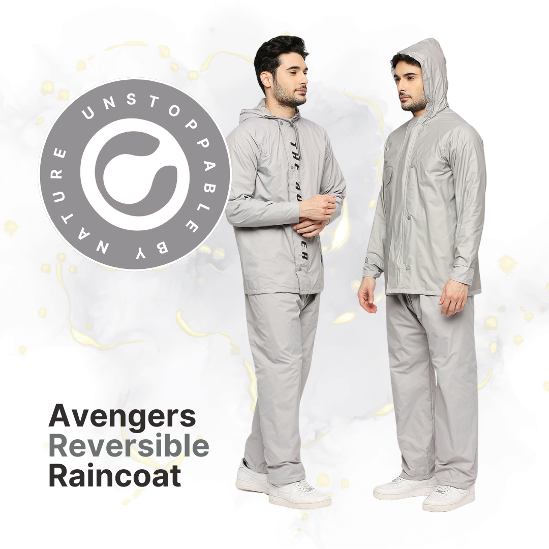 Smoky Gray Reversible Raincoat Suit with Free-leak proof pouch