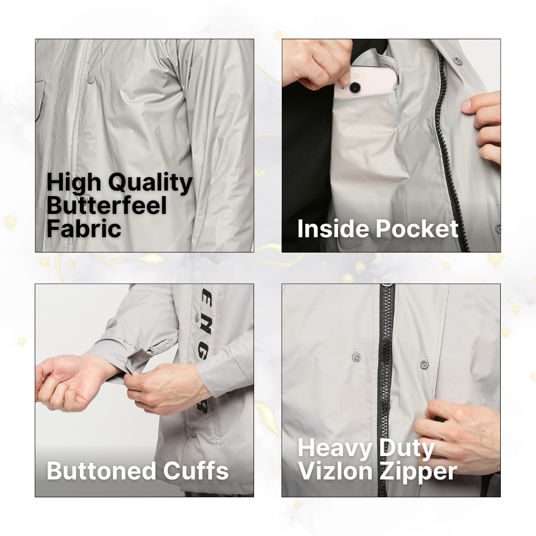 Smoky Gray Reversible Raincoat Suit with Free-leak proof pouch
