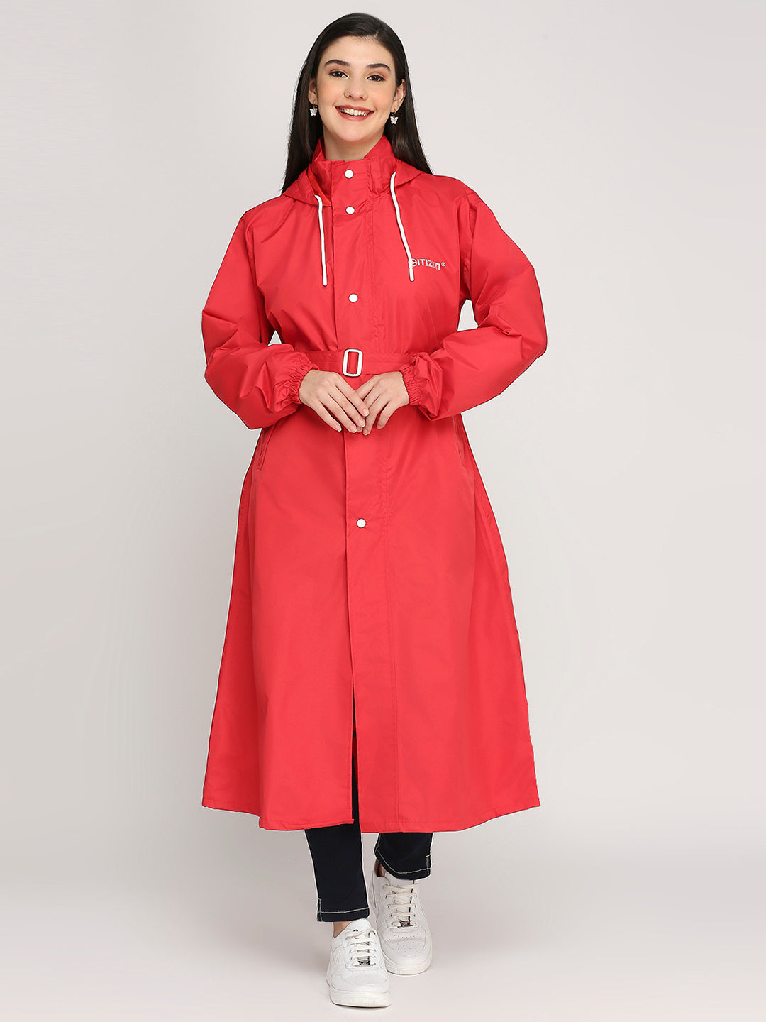Solid Tapping Raincoat for Women with Adjustable Strap Citizen