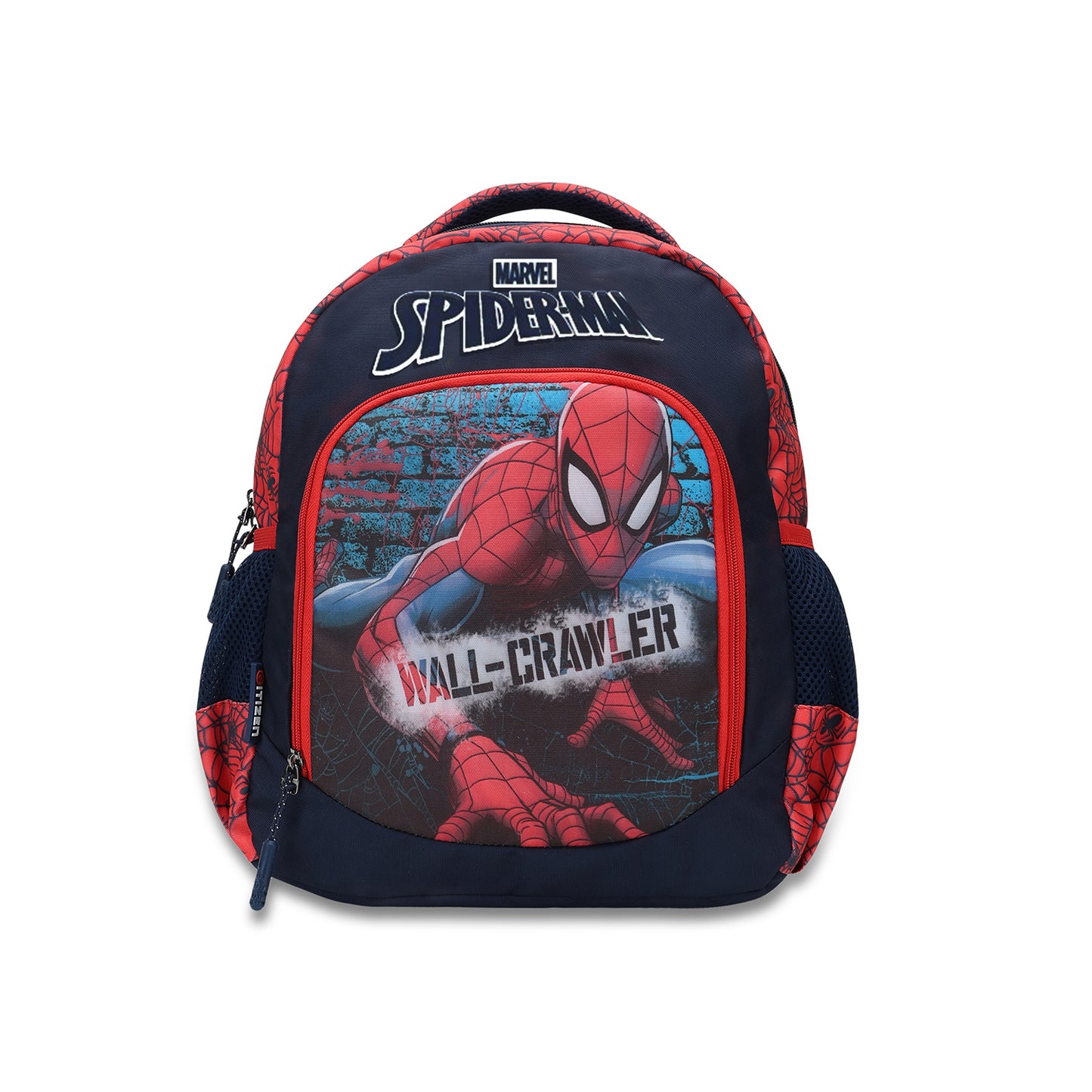 Citizen Spiderman 18L Kids Backpack for Boys , Dual Compartment,Padded Straps, Front Utility Pocket - (Red, Navy)