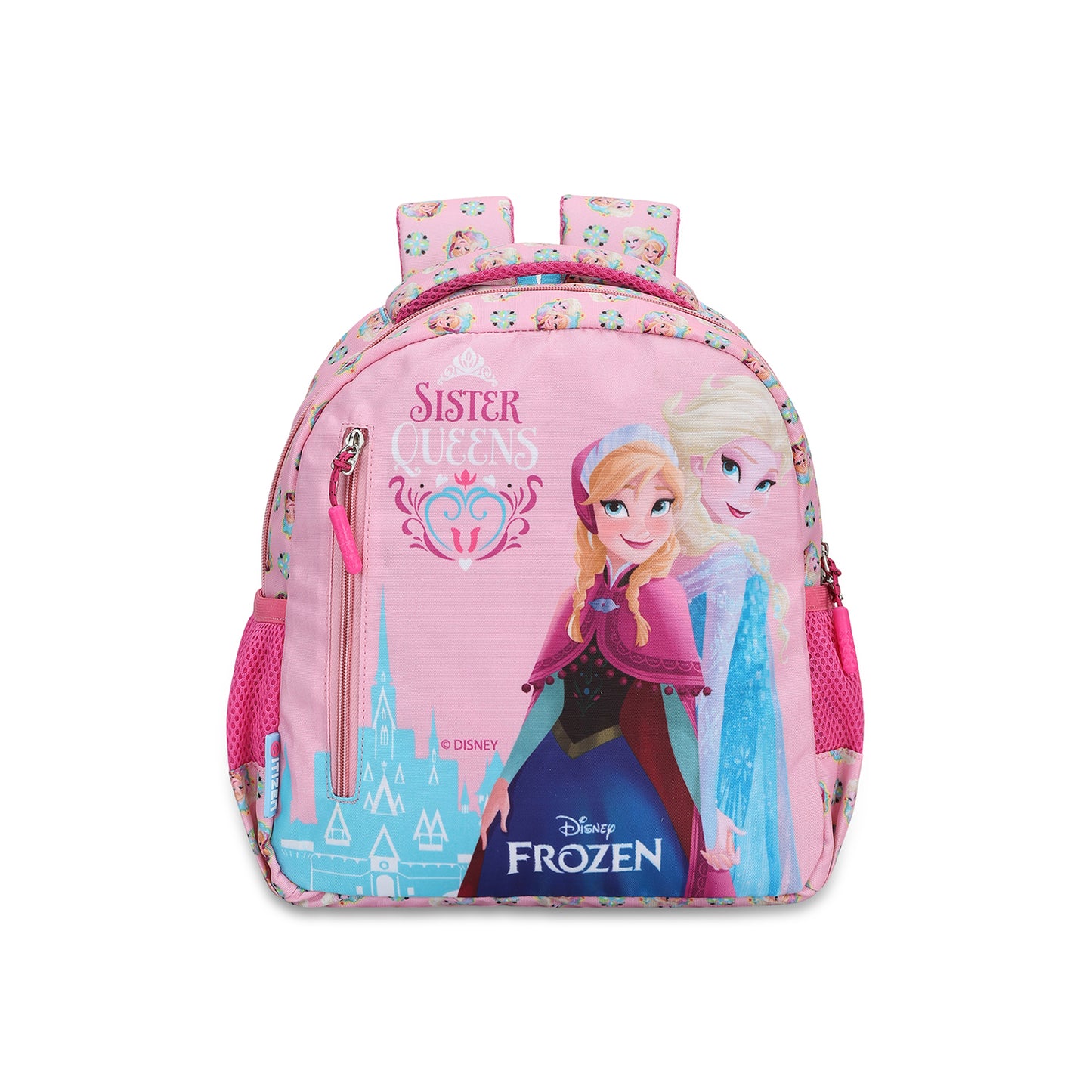 Citizen Frozen Queen 9L Kids Backpack for Girls ,Padded Straps, Front Utility Pocket & Side Mesh Pockets - (Pink)