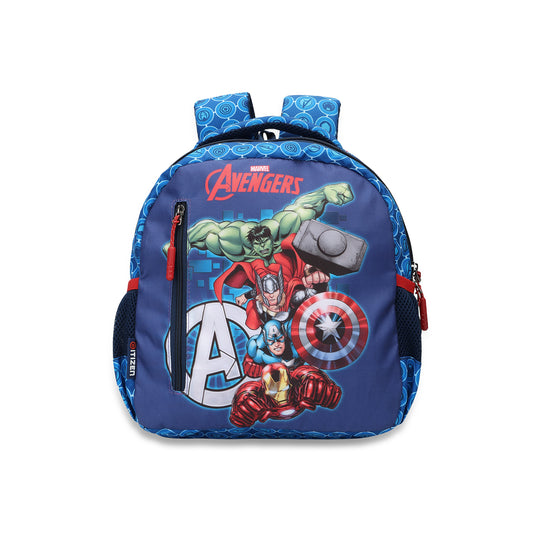 Citizen Avengers 9L Kids School Backpack for Boys , Superhero Printed, Padded Straps & Side Mesh Pockets -(Blue)