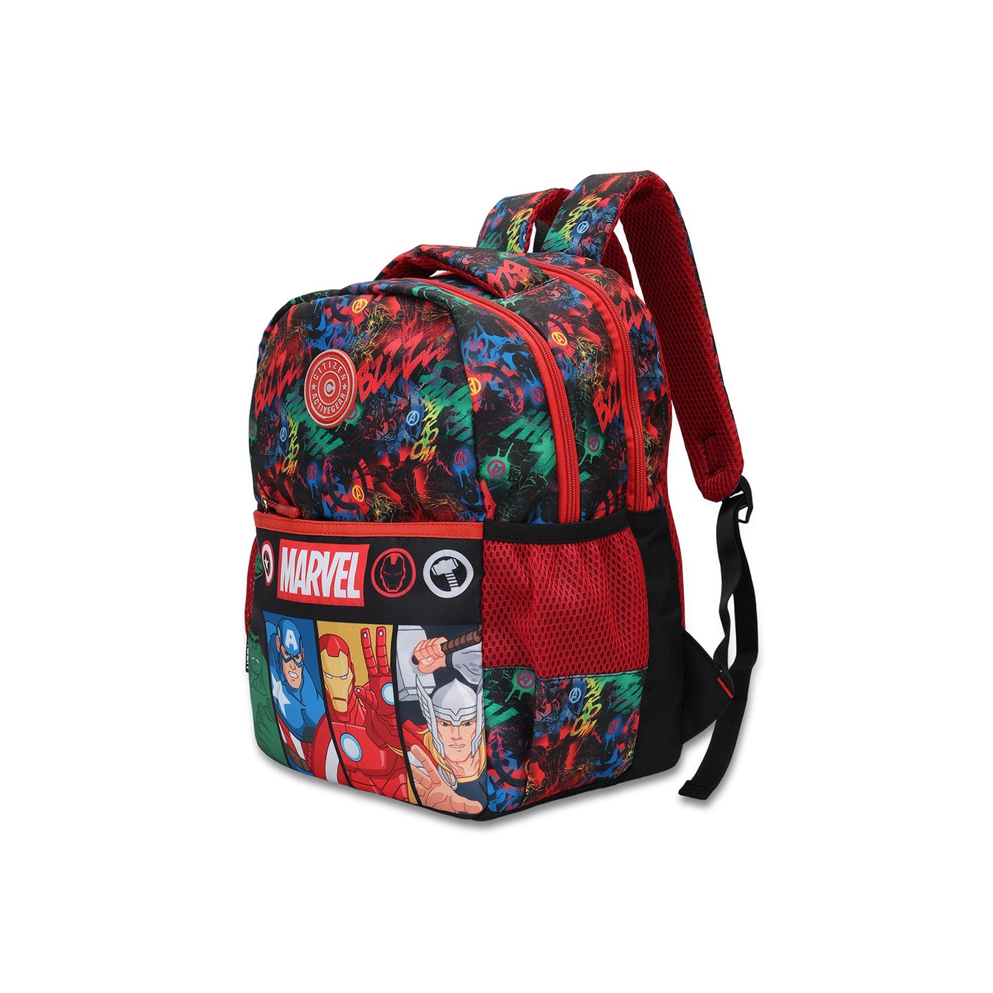 Citizen Avengers 18L Kids School Backpack for Boys ,Superheros Graphic Print , Multiple Compartments - (Red)