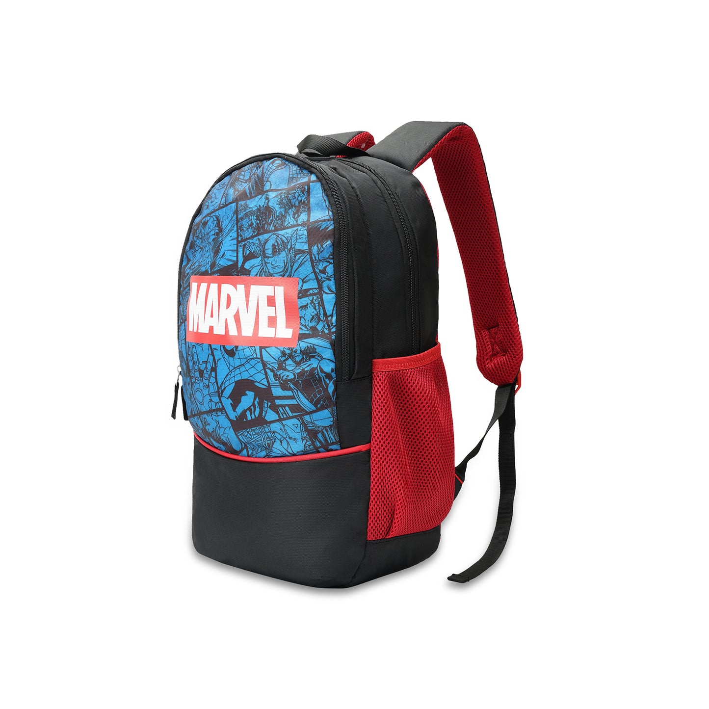 Citizen Marvel Comic Print 13L School Backpack for Boys,Padded Back,Side Pocket & Adjustable Straps - (Black, Blue)