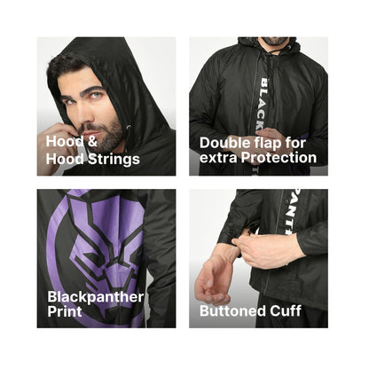 Black Panther Reversible Raincoat Suit with  Free-leak proof pouch