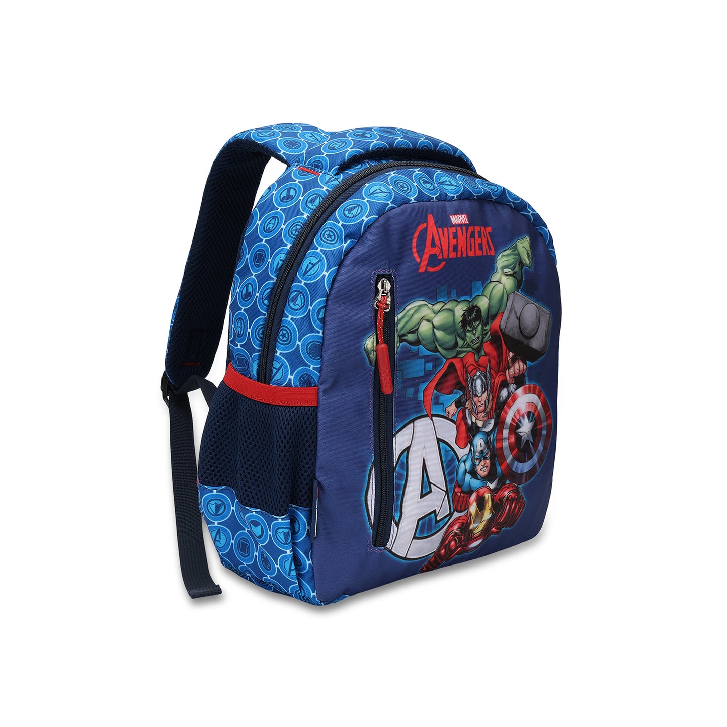 Citizen Avengers 9L Kids School Backpack for Boys , Superhero Printed, Padded Straps & Side Mesh Pockets -(Blue)