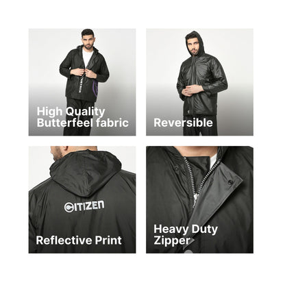 Black Panther Reversible Raincoat Suit with  Free-leak proof pouch