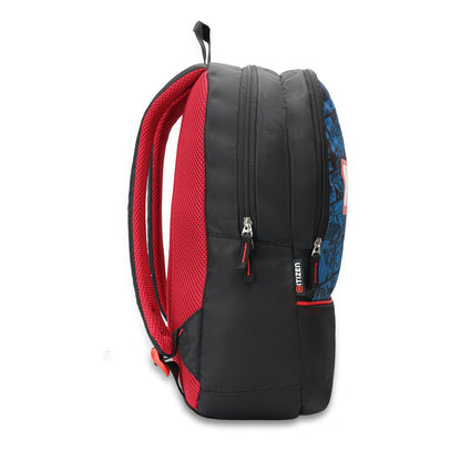 Citizen Marvel Comic Print 13L School Backpack for Boys,Padded Back,Side Pocket & Adjustable Straps - (Black, Blue)