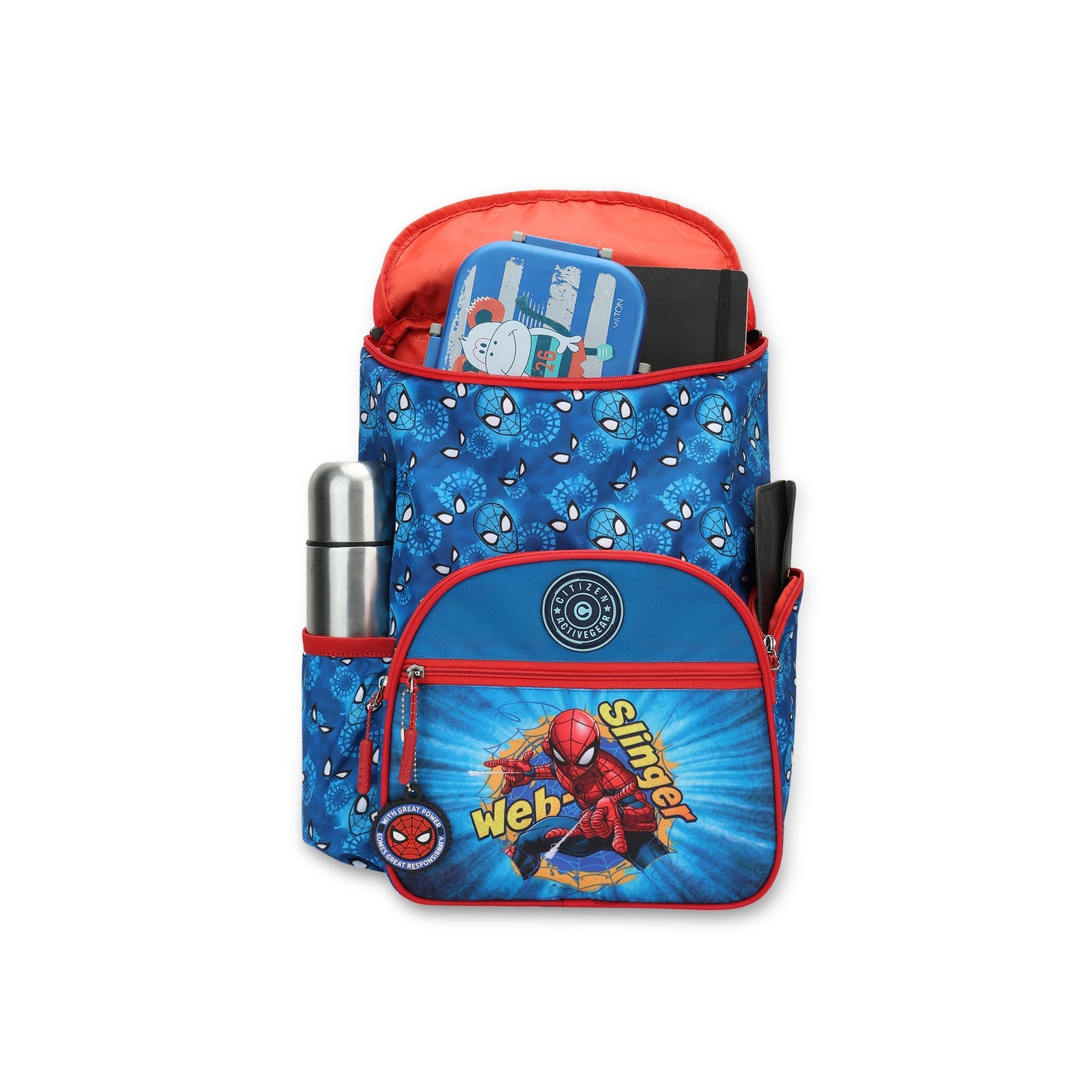 Citizen Marvel Spiderman 25L School Backpack for Boys, Lightweight Kids Book Bag with Front Pocket & Side Storage- ( Blue,Red)