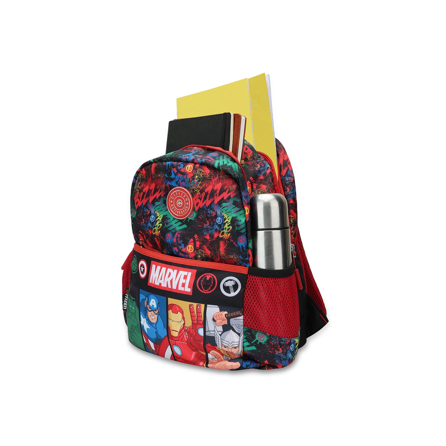 Citizen Avengers 18L Kids School Backpack for Boys ,Superheros Graphic Print , Multiple Compartments - (Red)
