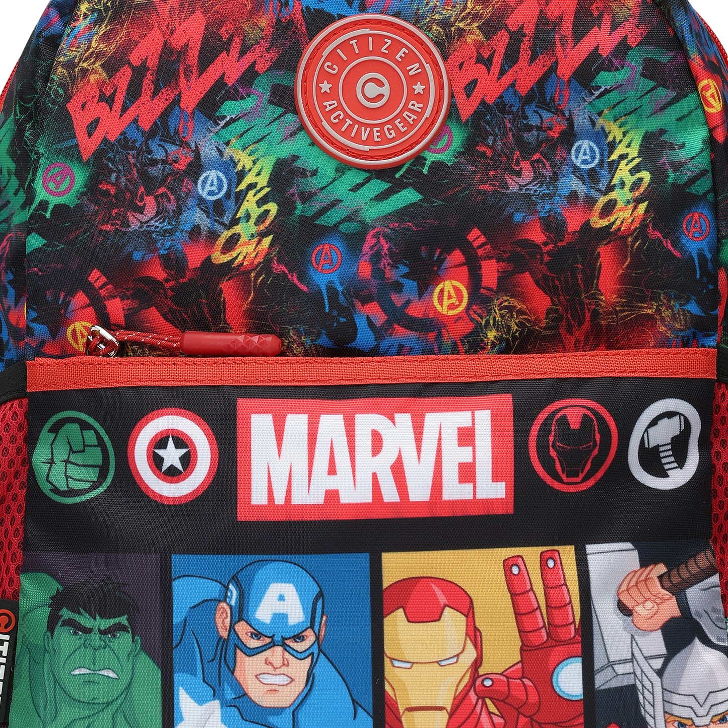 Citizen Avengers 18L Kids School Backpack for Boys ,Superheros Graphic Print , Multiple Compartments - (Red)