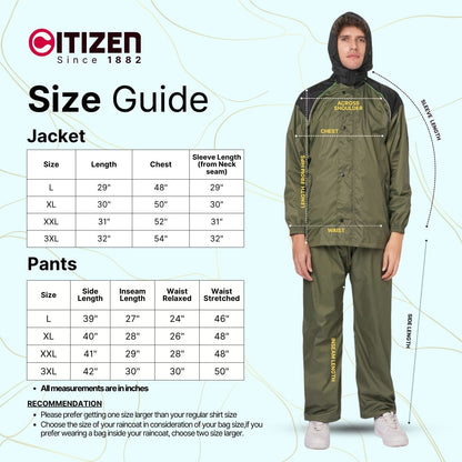 Citizen Hooded Raincoat for Men Women Waterproof for Bike Riders Hd Butter Fabric Lightweight Stylish Sealed Hood, Large Pockets, Heavy-Duty Zippers Rainwear