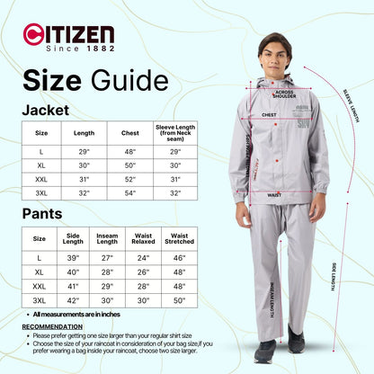 Citizen Smoky Gray Reversible Raincoat Suit – Waterproof Men’s Rainwear with Leak‑Proof Pouch