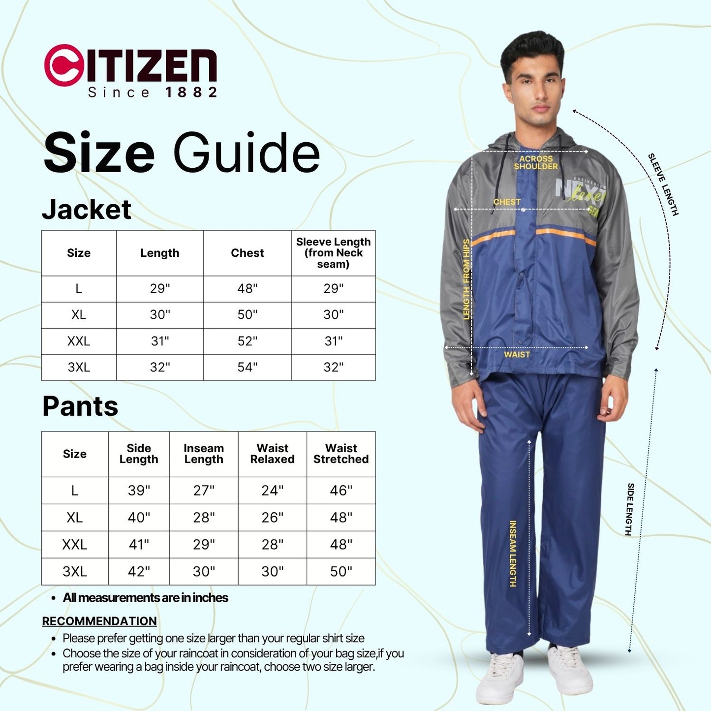 Citizen Hooded Raincoat for Men Women Waterproof for Bike Riders 180T Micro Fabric Lightweight Stylish Sealed Hood, Large Pockets, Heavy-Duty Zippers Rainwear