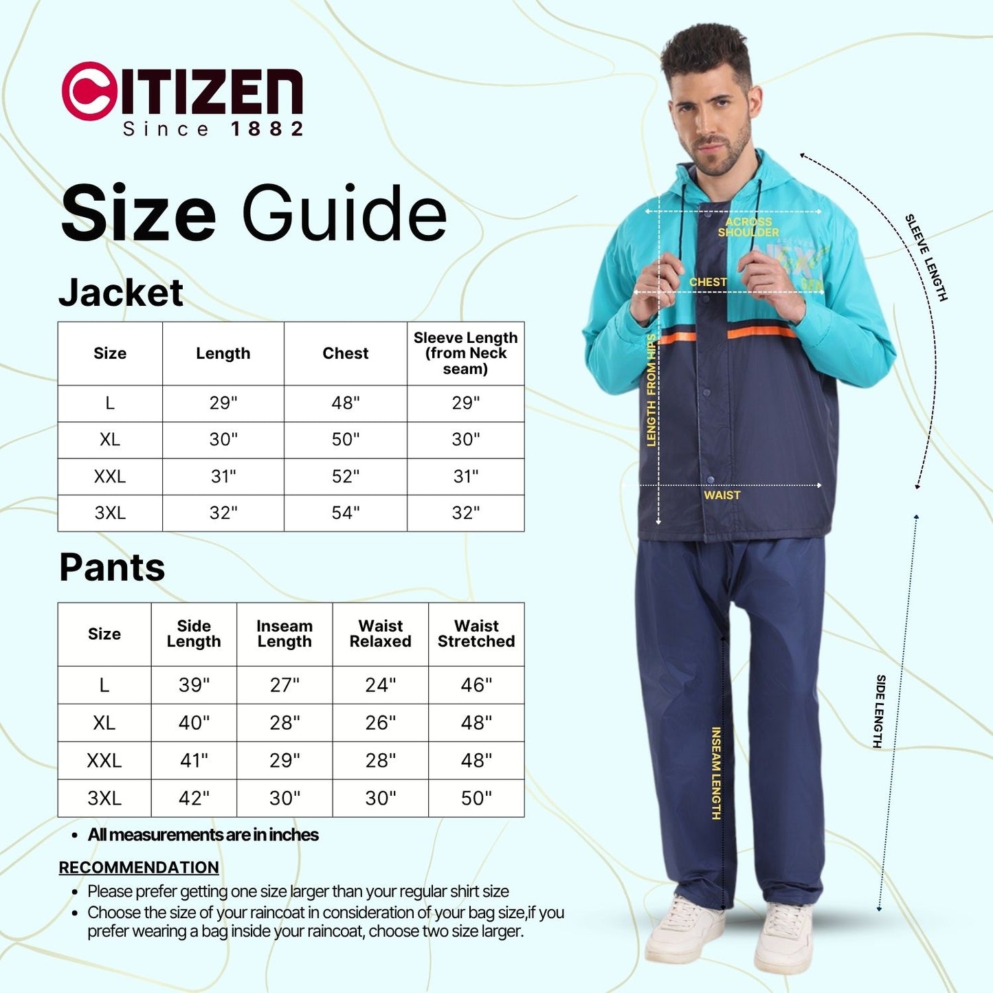 Citizen Hooded Raincoat for Men Women Waterproof for Bike Riders 180T Micro Fabric Lightweight Stylish Sealed Hood, Large Pockets, Heavy-Duty Zippers Rainwear