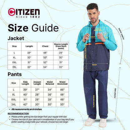 Citizen Hooded Raincoat for Men Women Waterproof for Bike Riders 180T Micro Fabric Lightweight Stylish Sealed Hood, Large Pockets, Heavy-Duty Zippers Rainwear