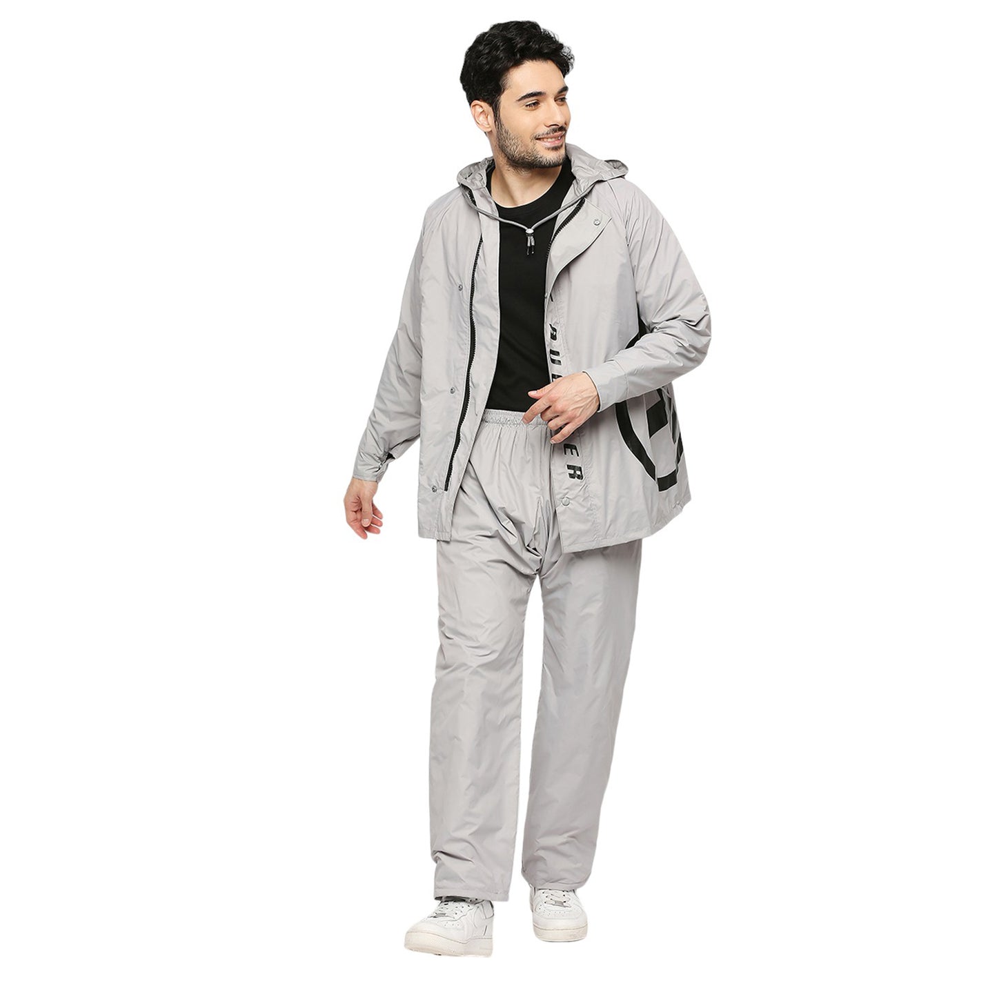 Smoky Gray Reversible Raincoat Suit with Free-leak proof pouch