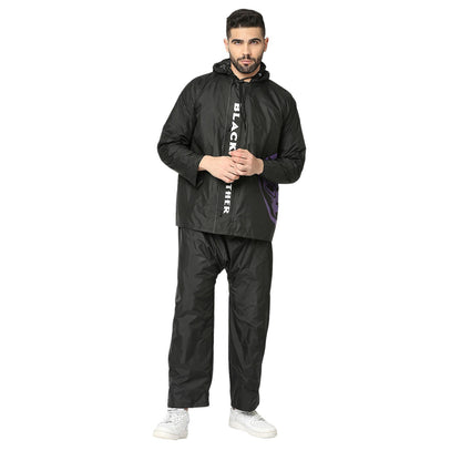 Black Panther Reversible Raincoat Suit with  Free-leak proof pouch
